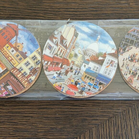 Coasters (6) for drinks depicting Paris streets and monuments. 6 scenes w/cork. - Picture 4 of 4